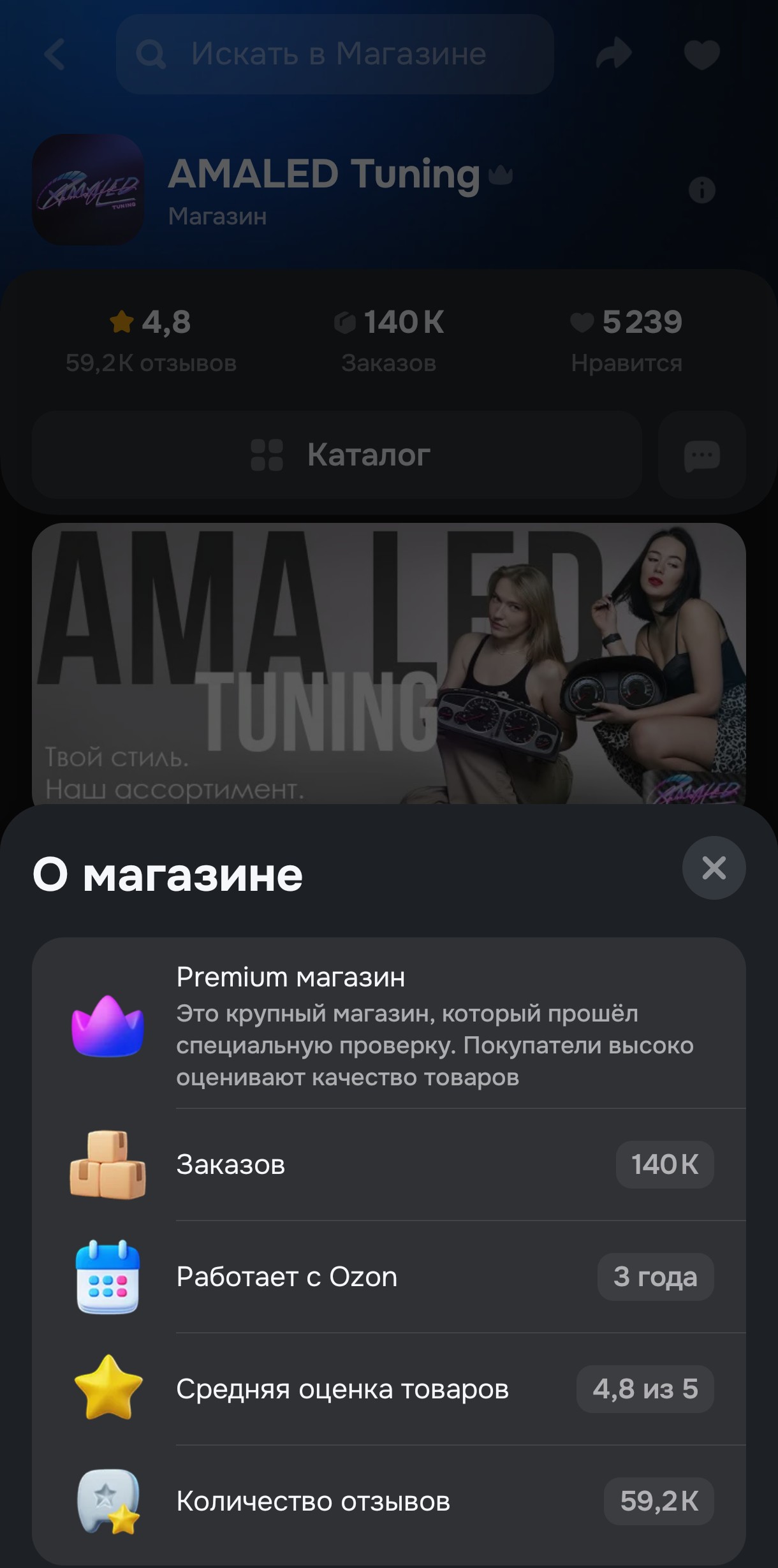 Карточка AMALED на OZON AMA